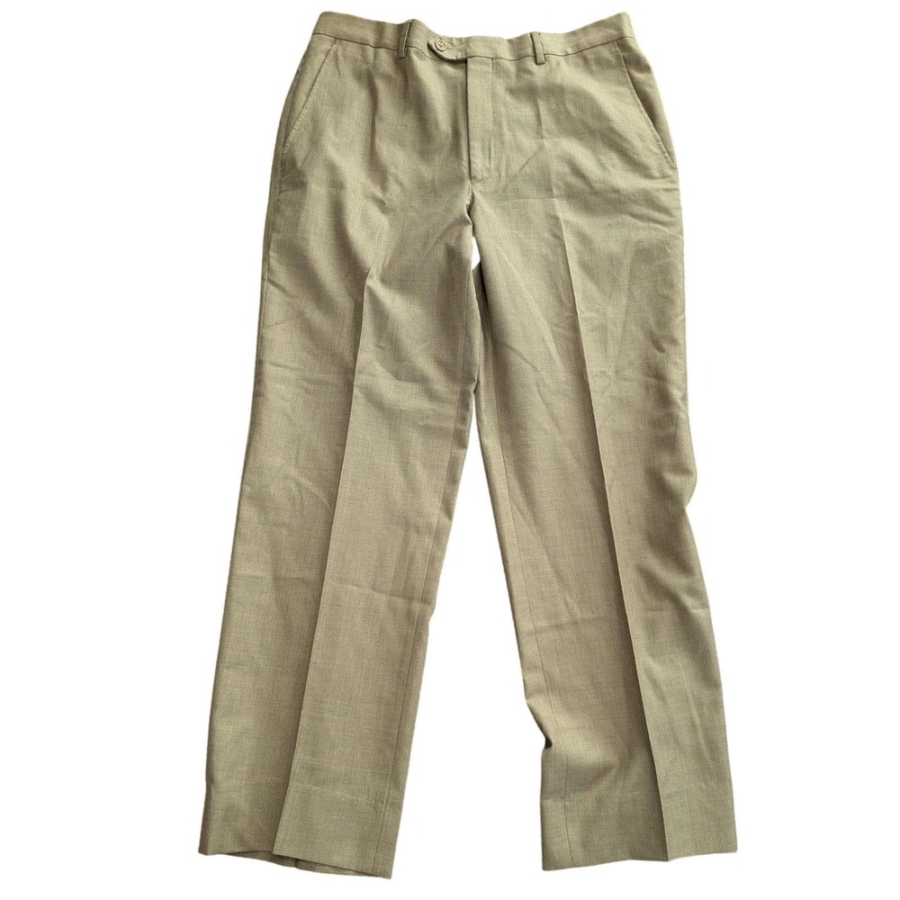 $255 Santorelli Romeo Tan Flat Front 100% Virgin Wool Dress‎ Pants Men's 35x28